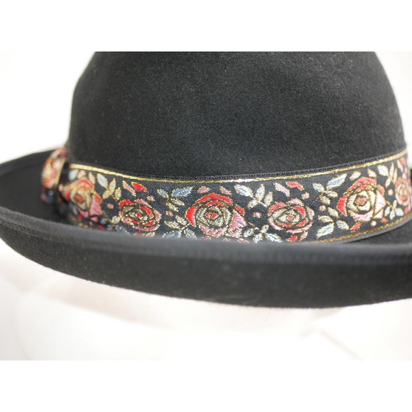 VTG Street Smart by Betmar Ladies Bowler Hat Black Floral 100% Wool Felt USA - Picture 2 of 13